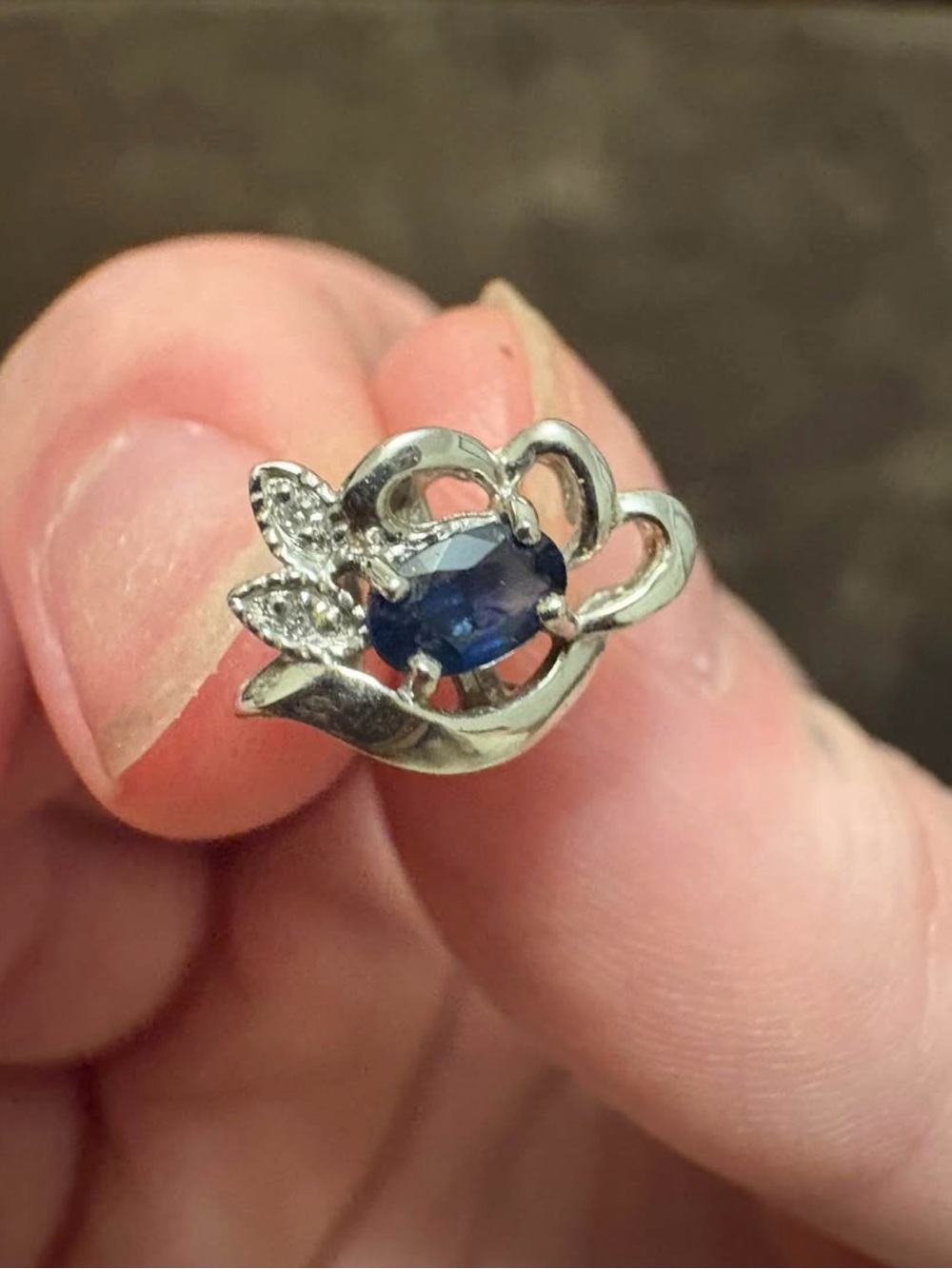14K White Gold- Vintage Blue Sapphire Earrings with Diamond Accents